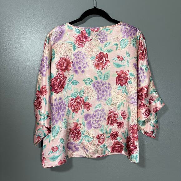J.O. Intimates Women's Vintage Satin Pink Floral Sleep Shirt - Medium - 1990's - Picture 5 of 5